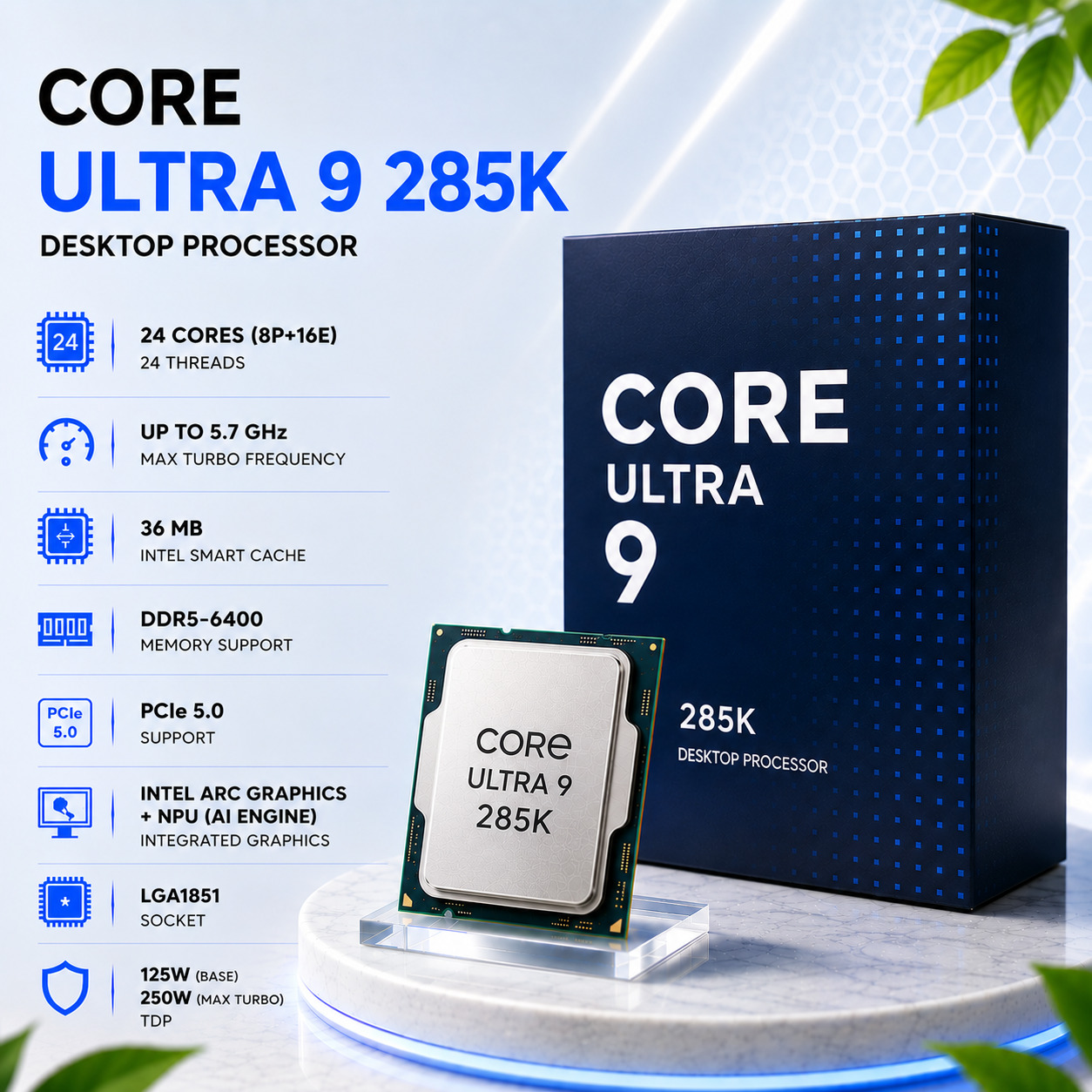 Intel Core Ultra 9 285K Desktop Processor | 24 yadro | LGA1851