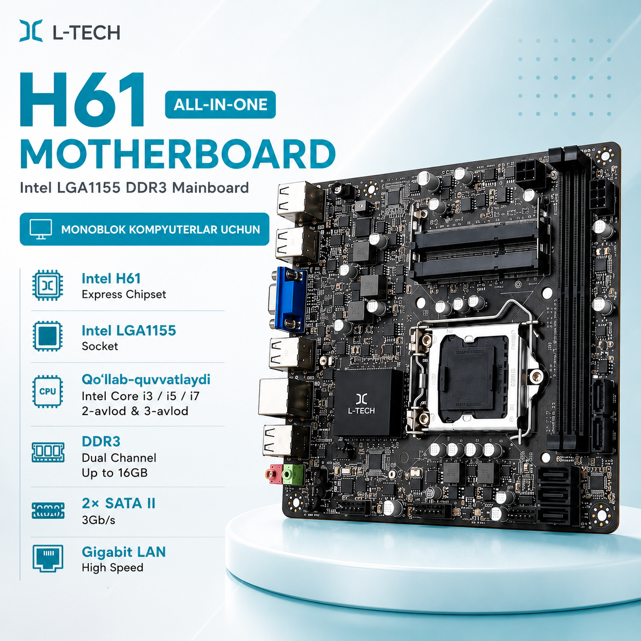 L-TECH H61 All-in-One Motherboard Intel LGA1155 DDR3 Mainboard