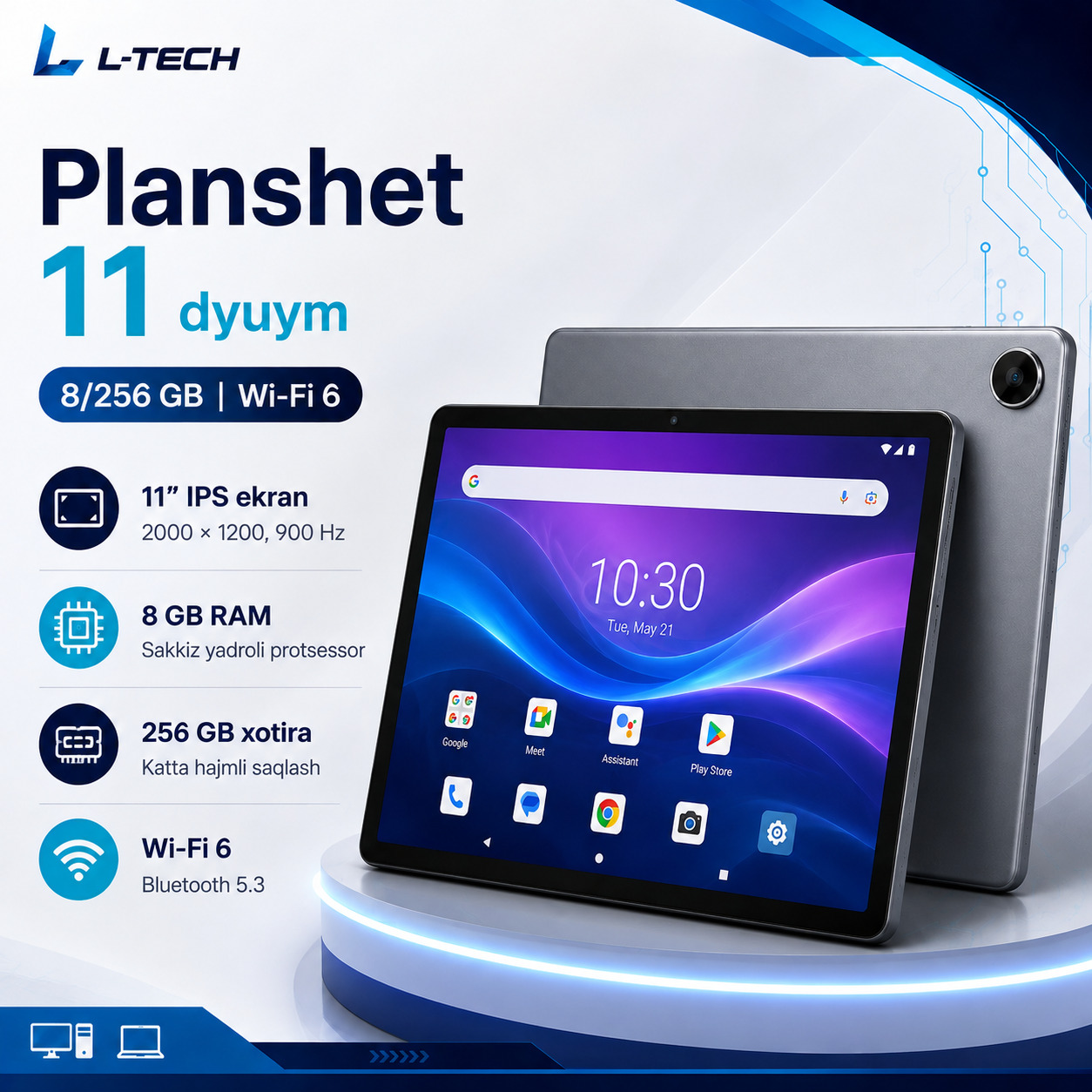 L-TECH Planshet 11 dyuym | 8/256 GB | Wi-Fi 6