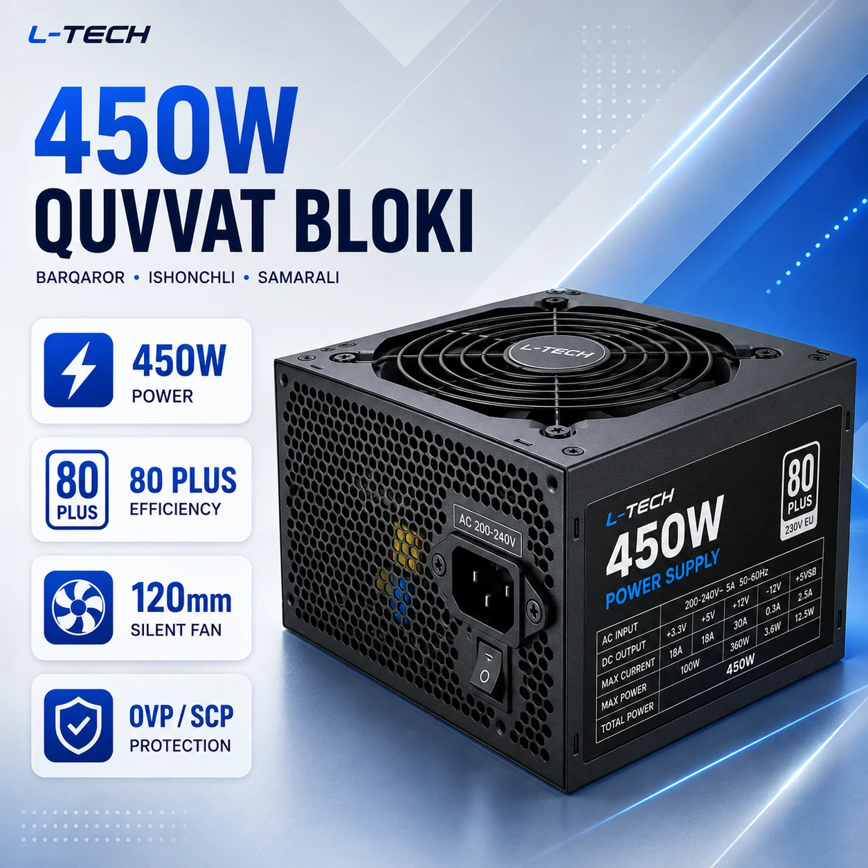 L-TECH 450W  | PSU |  Kompyuter Quvvat Bloki | БП (Блок Питания)