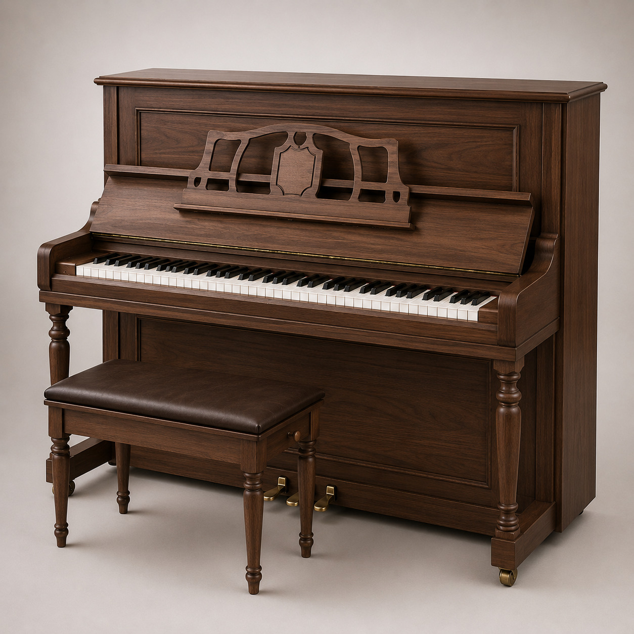 Akustik pianino – yong‘oq rangli mat, klassik korpus (151×62×125 sm)