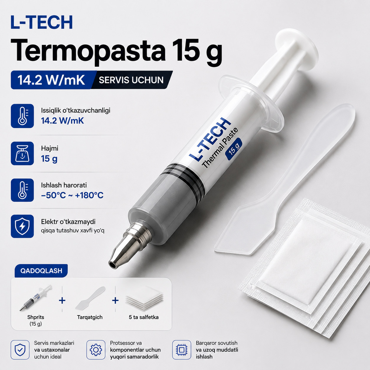 L-TECH Termopasta 15 g | 14.2 W/mK | servis uchun