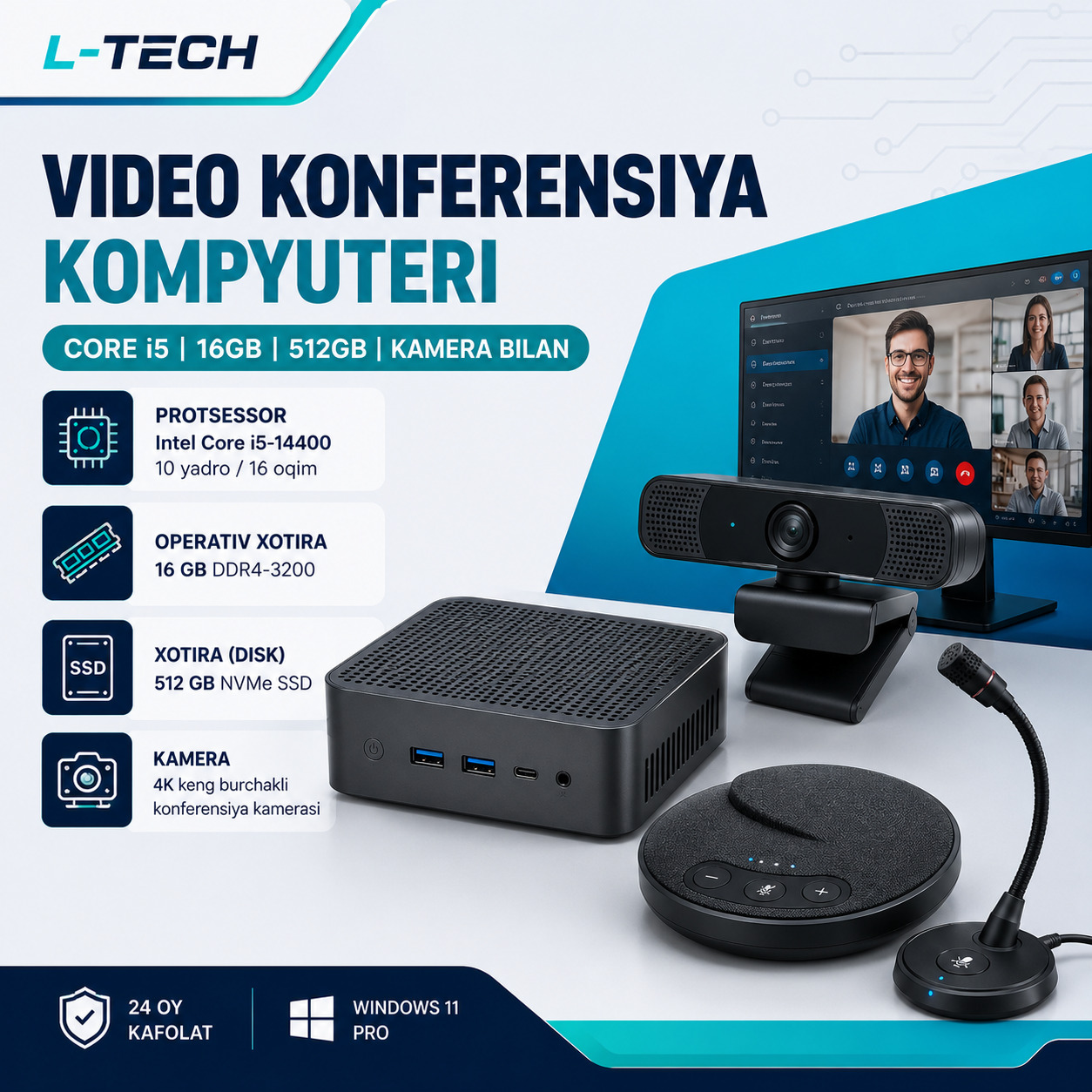 L-TECH Video Konferensiya Kompyuteri | Core i5 | 16GB | kamera bilan