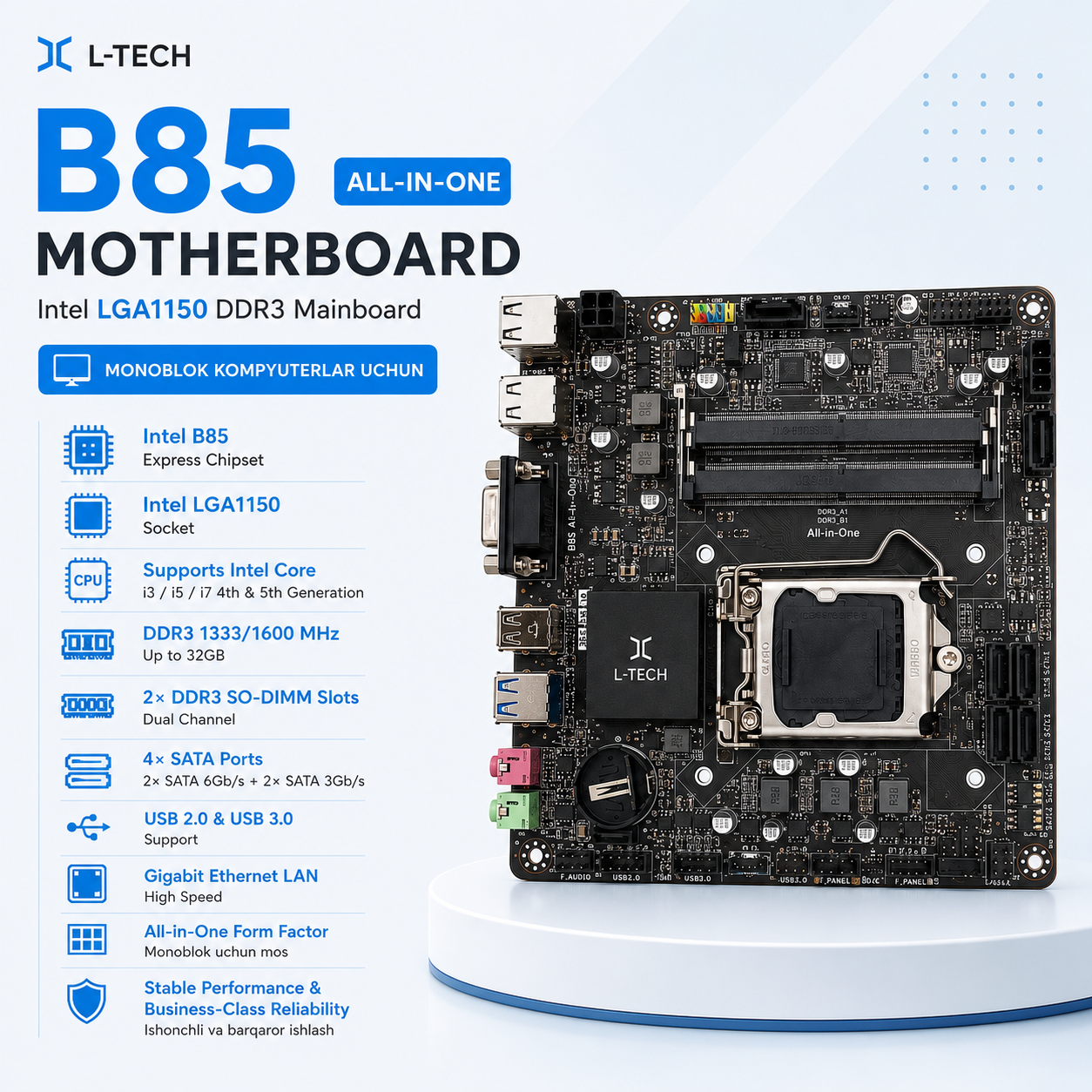 L-TECH B85 All-in-One Motherboard Intel LGA1150 DDR3 Mainboard