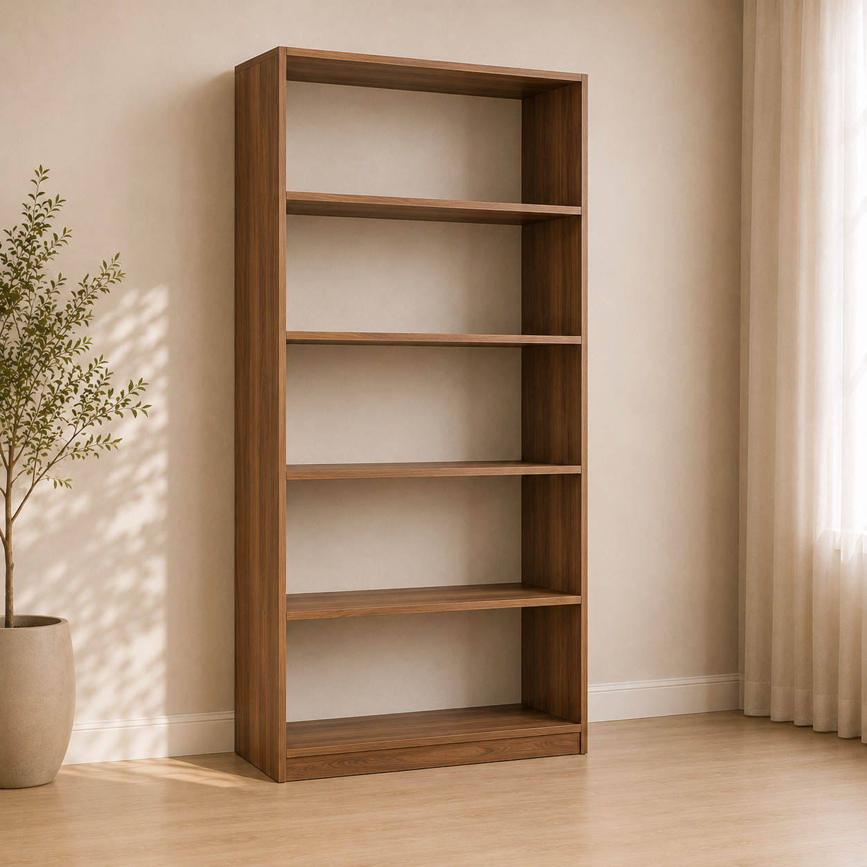 Kitob javoni – 5 qavatli, ochiq, yong‘oq (80×30×180 sm)