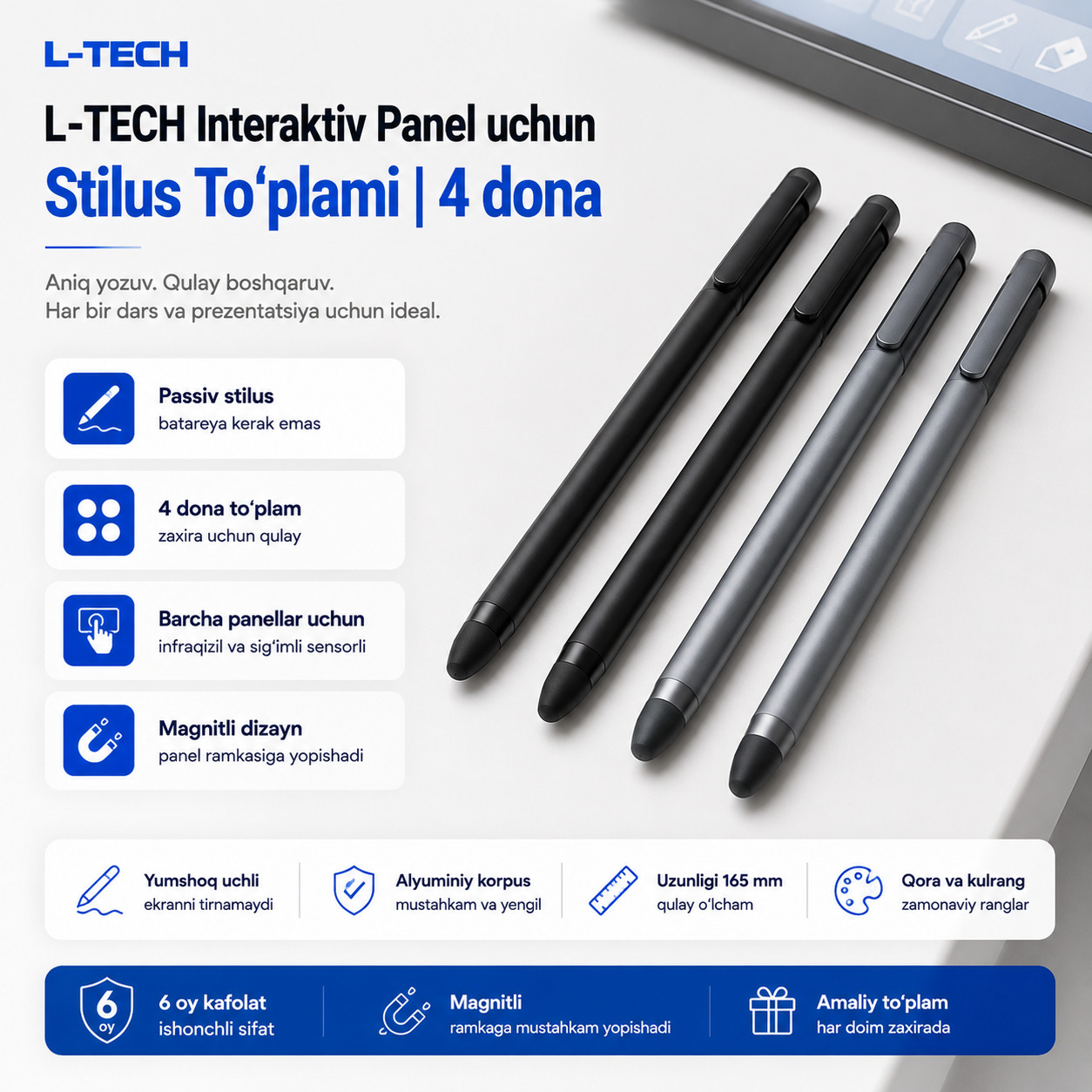 L-TECH Interaktiv Panel uchun Stilus To‘plami | 4 dona