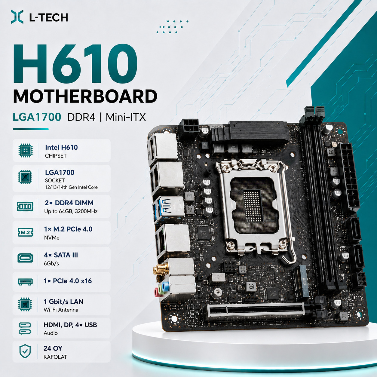 L-TECH H610 DDR4 Motherboard | Intel LGA1700 | Mini-ITX