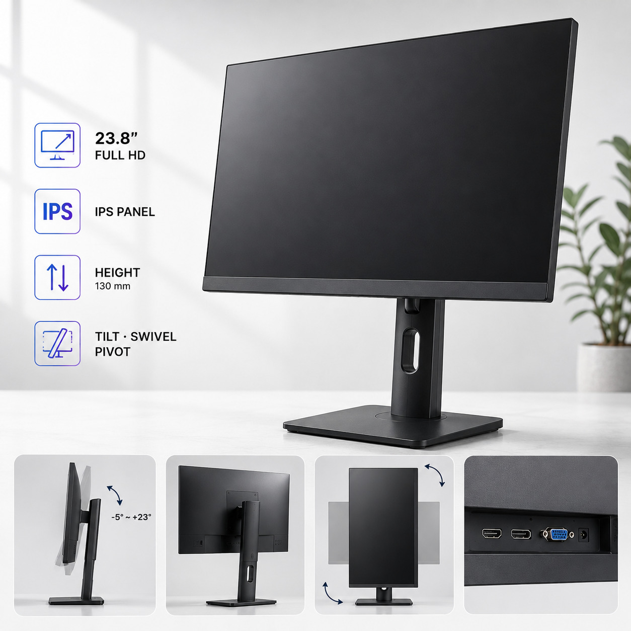 L-TECH 23.8 dyuym Full HD IPS Monitor | ergonomik stend