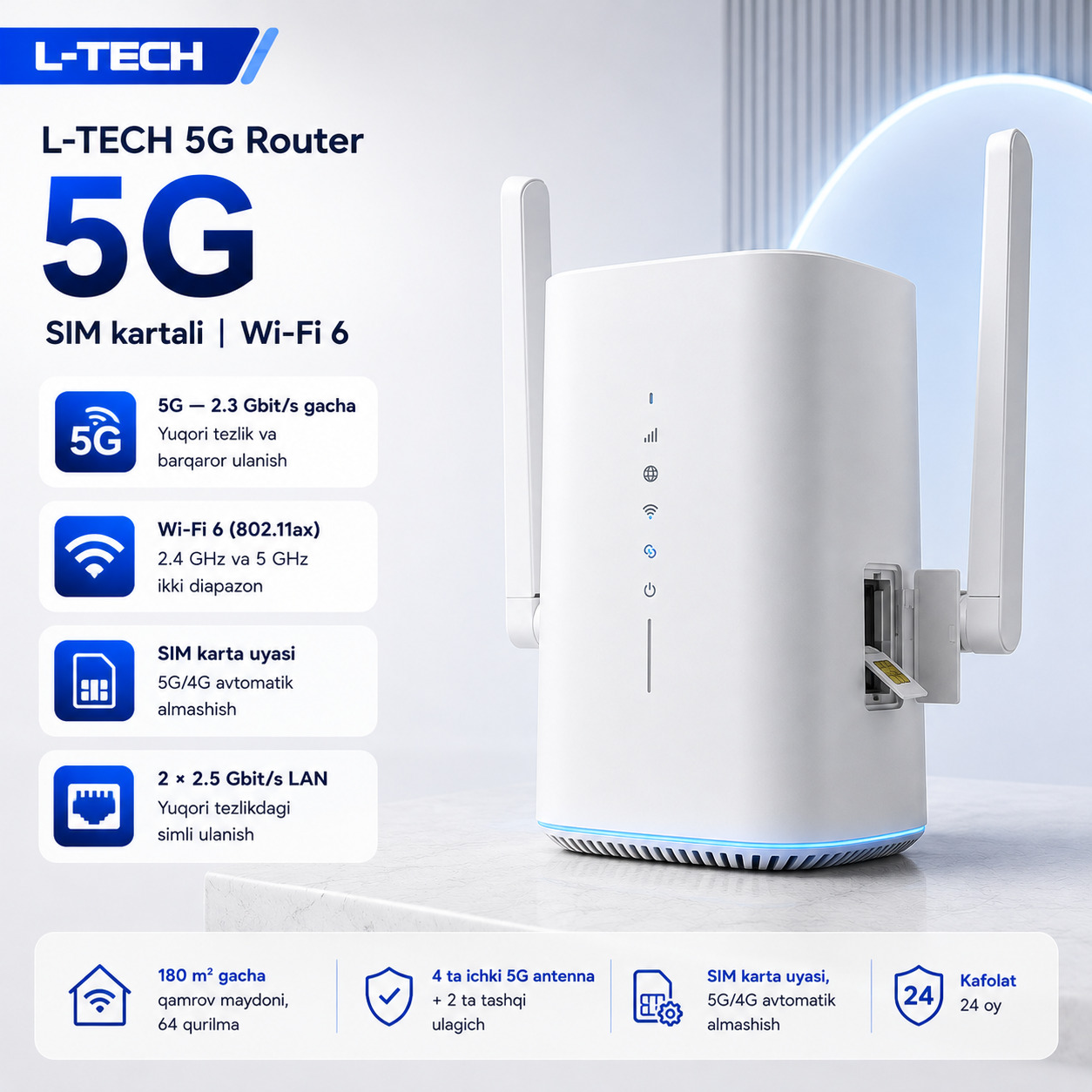 L-TECH 5G Router | SIM kartali | Wi-Fi 6