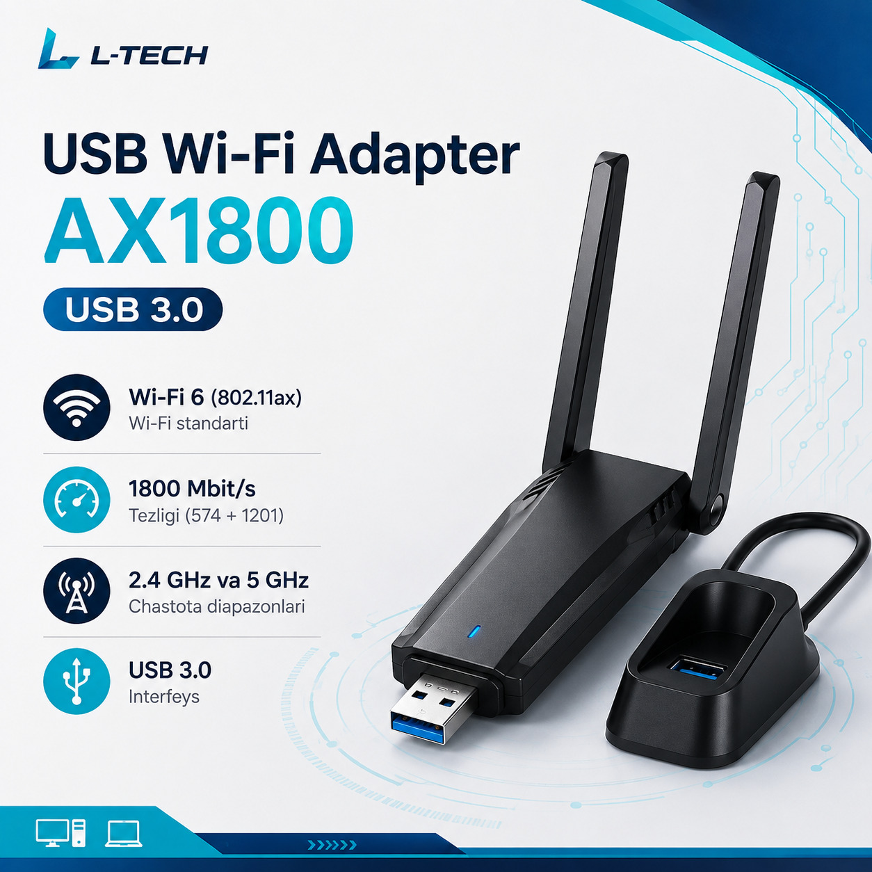 L-TECH USB Wi-Fi Adapter AX1800 | USB 3.0
