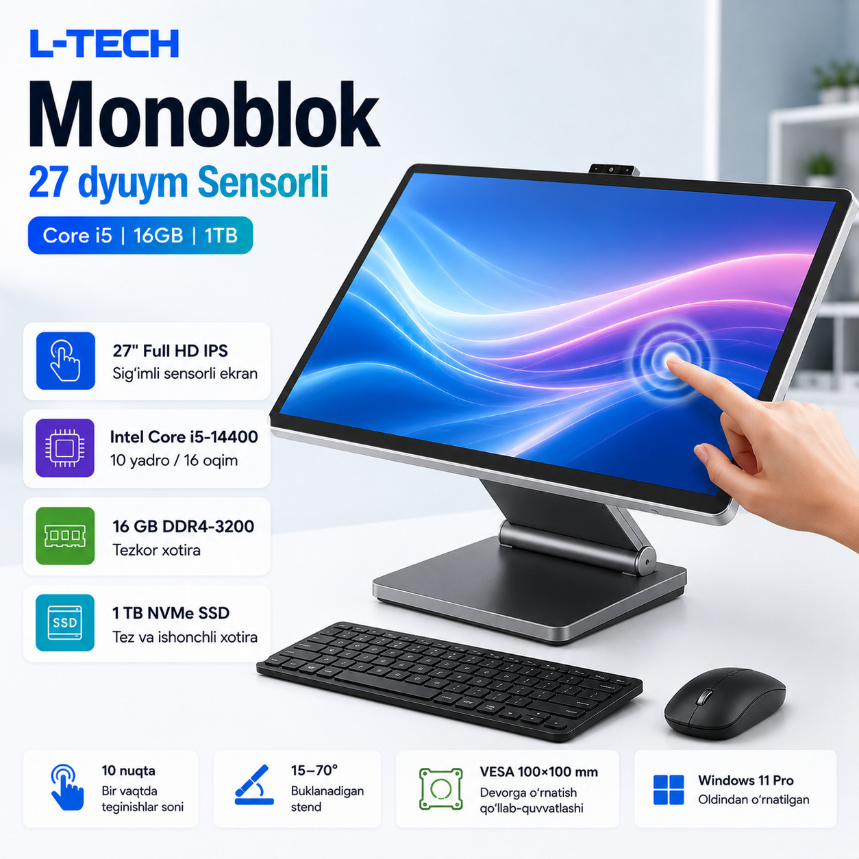 L-TECH Monoblok 27 dyuym Sensorli | Core i5 | 16GB | 1TB