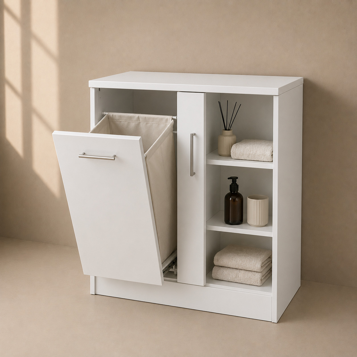 Hammom tumbasi – kir savati bilan, 2 bo‘limli, oq (60×40×85 sm)