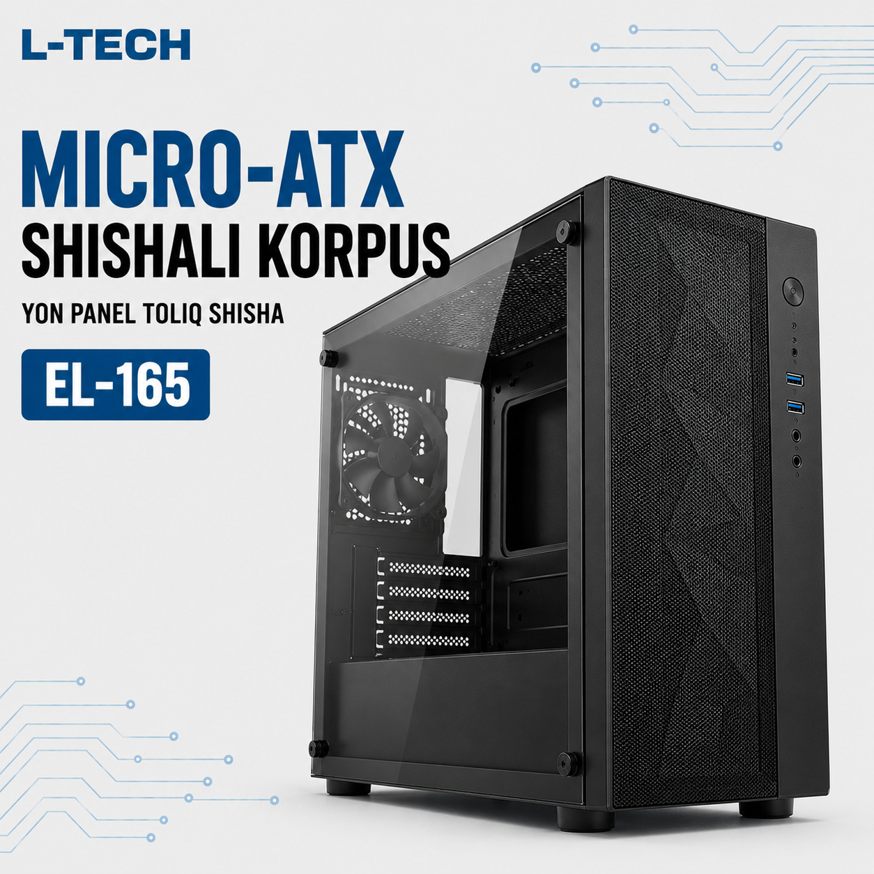 L-TECH Micro-ATX Shishali Korpus | yon panel toliq shisha
