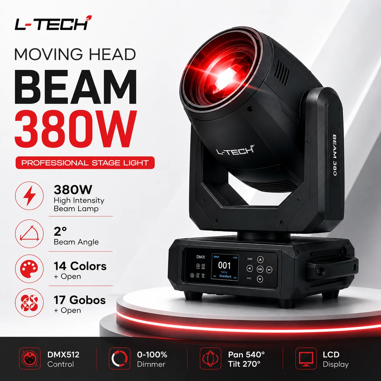 L-TECH Moving Head Beam 380W Professional Stage Light