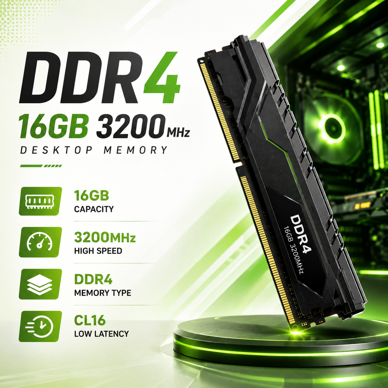 RAM DDR4 16GB 3200MHz Desktop Memory