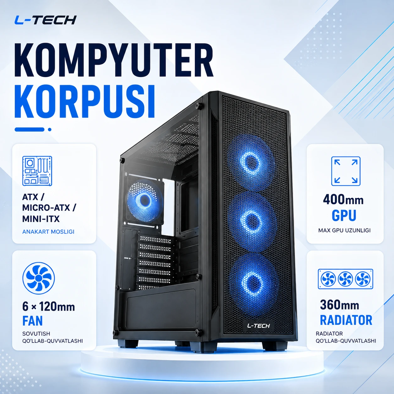 L-TECH Mesh Old Panelli Kompyuter Korpusi