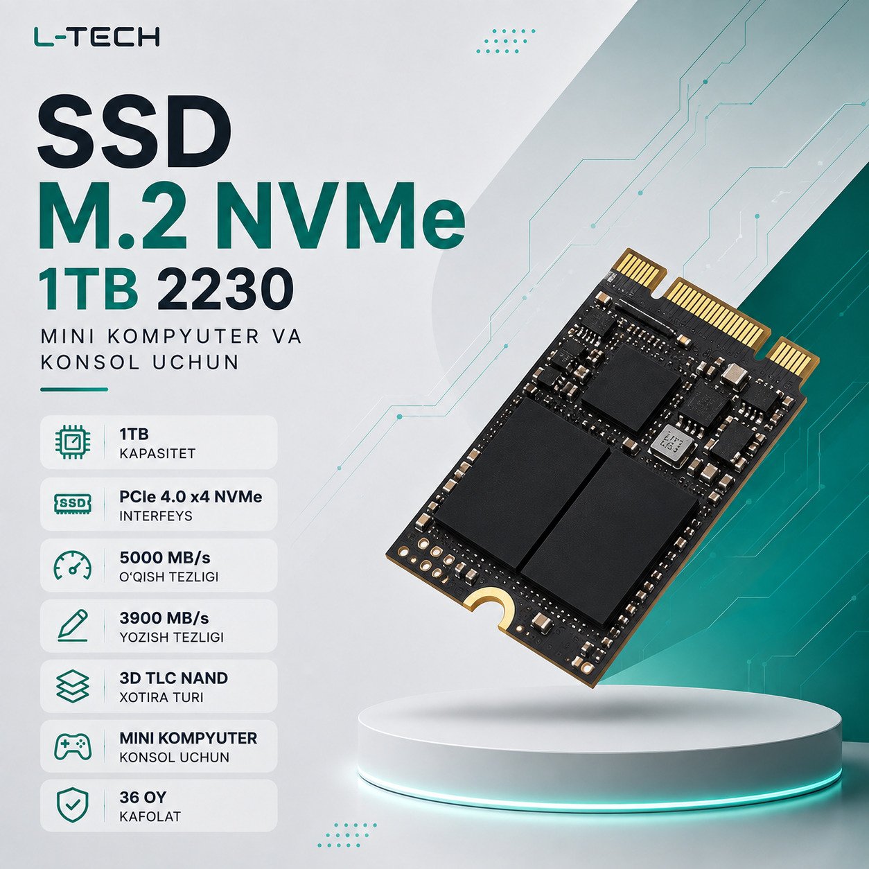 SSD M.2 NVMe 1TB 2230 | mini kompyuter va konsol uchun
