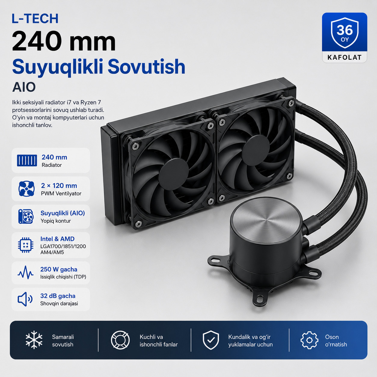 L-TECH 240 mm Suyuqlikli Sovutish | AIO