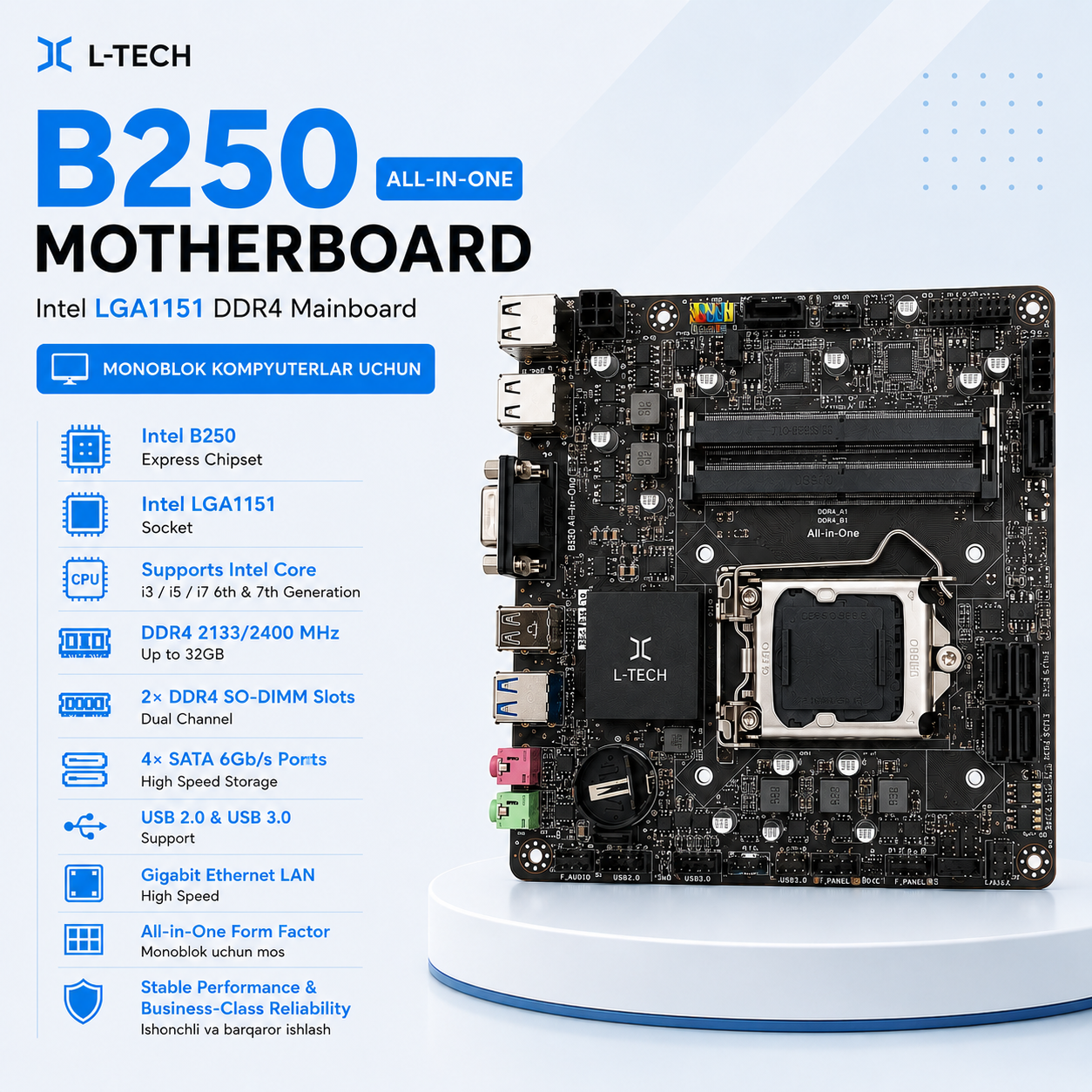 L-TECH B250 All-in-One Motherboard Intel LGA1151 DDR4 Mainboard