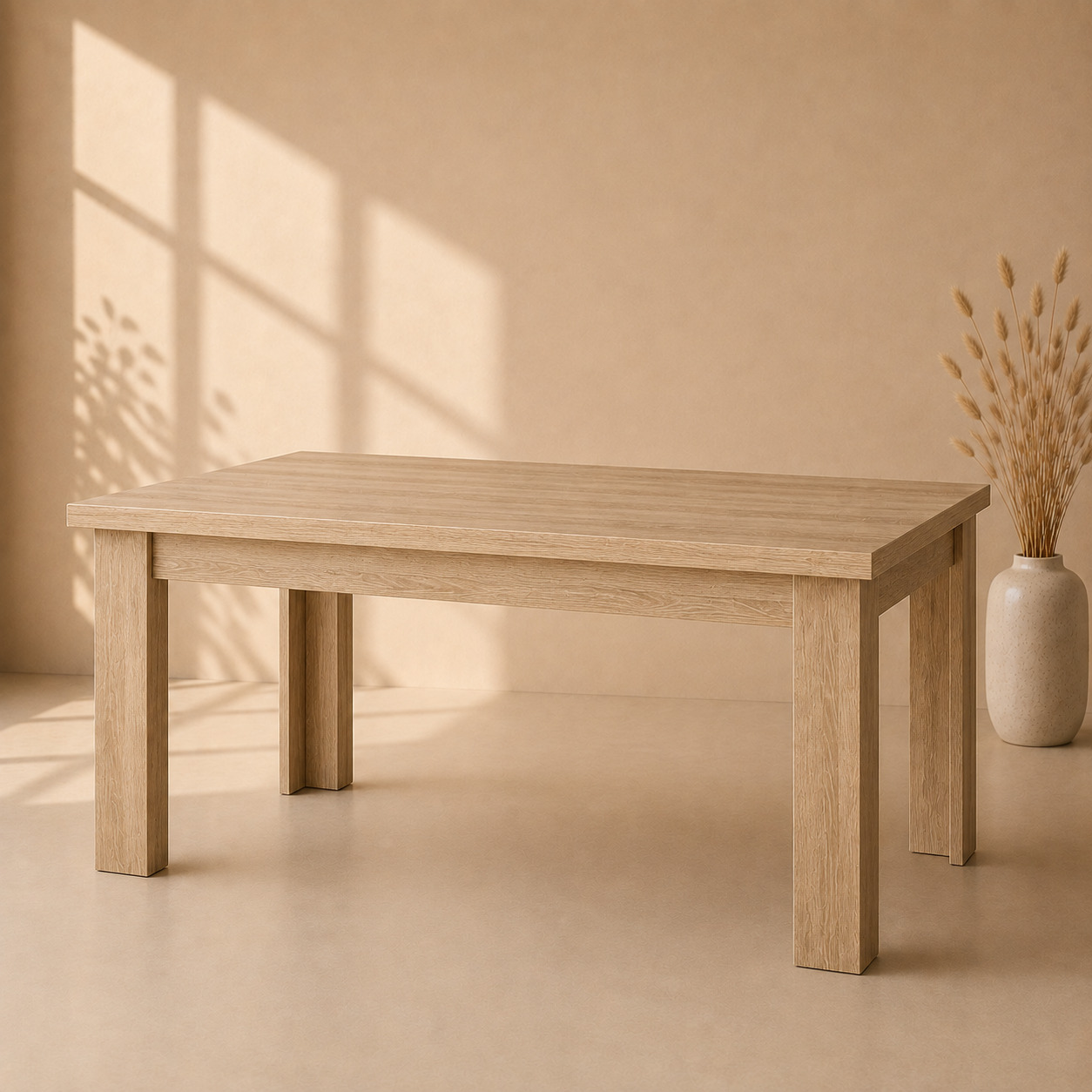 Ovqat stoli – to‘rtburchak, 6 kishilik, dub sonoma (140×80×75 sm)