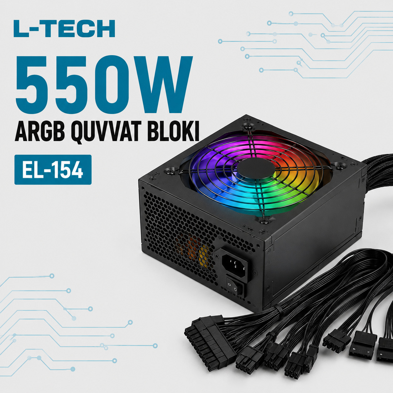 L-TECH 550W ARGB Quvvat Bloki | 80 PLUS Bronze