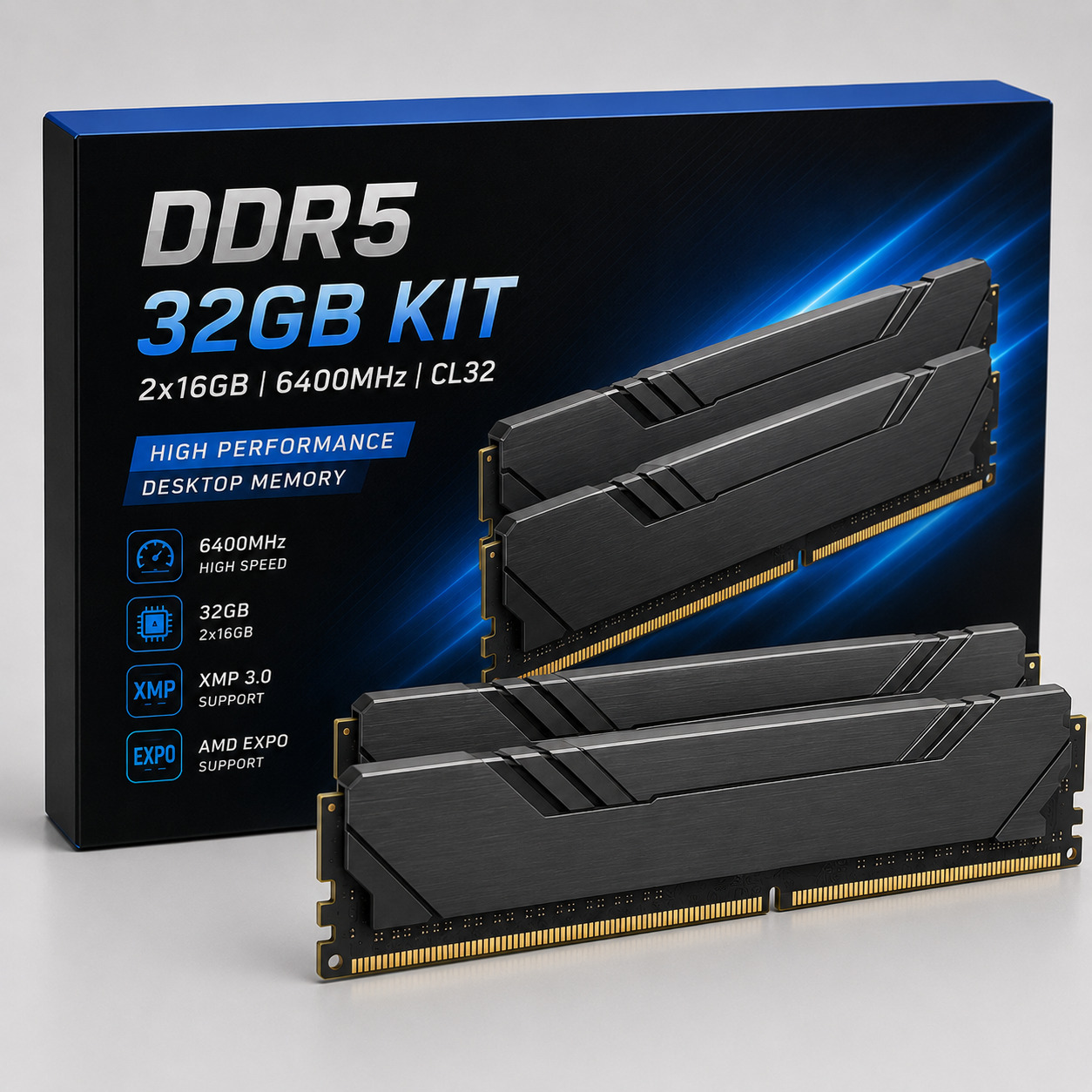 RAM DDR5 32GB (2×16GB) 6400MHz Desktop Memory Kit