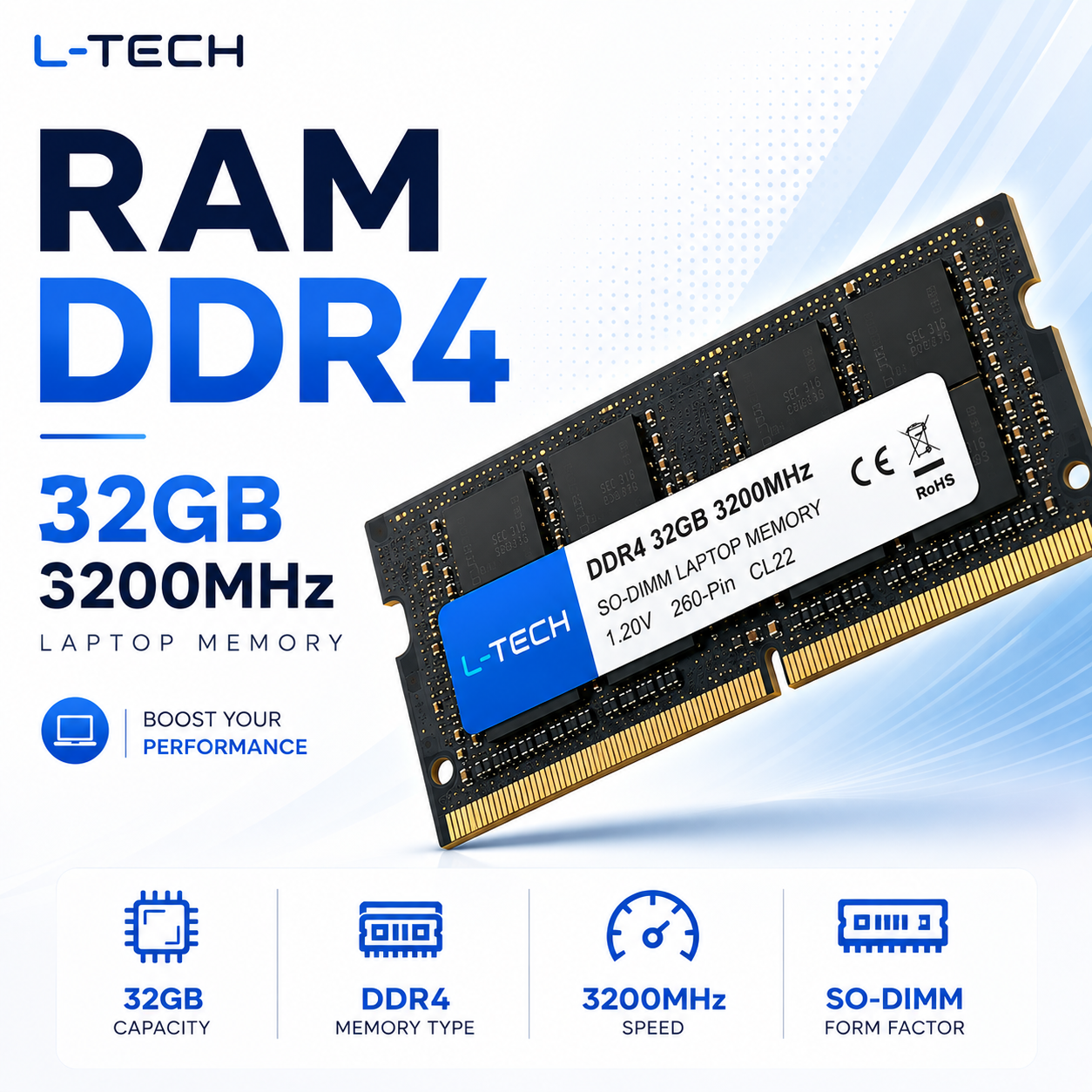 RAM DDR4 32GB 3200MHz Laptop Memory