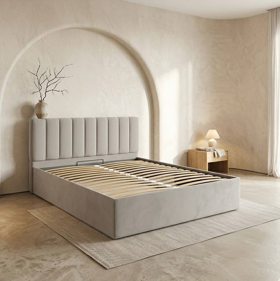 Yotoqxona mebeli – Krovat (LDSP, velyur, 160×200 sm, ortopedik lamellar)