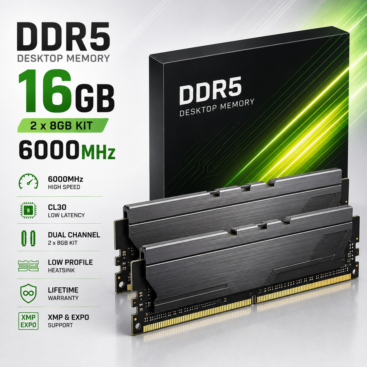 RAM DDR5 16GB (2×8GB) 6000MHz Desktop Memory Kit