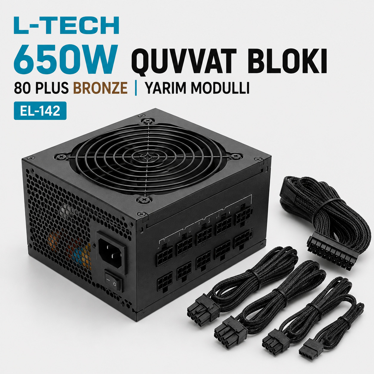 L-TECH 650W Quvvat Bloki | 80 PLUS Bronze | yarim modulli