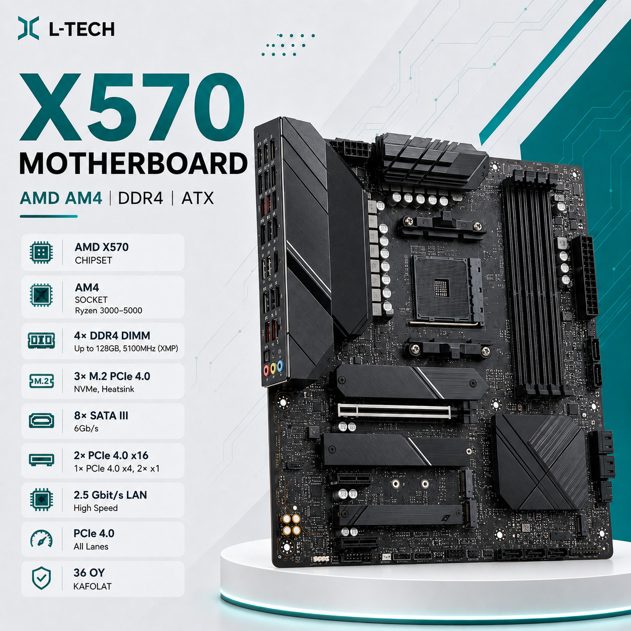 L-TECH X570 DDR4 Motherboard | AMD AM4 | ATX
