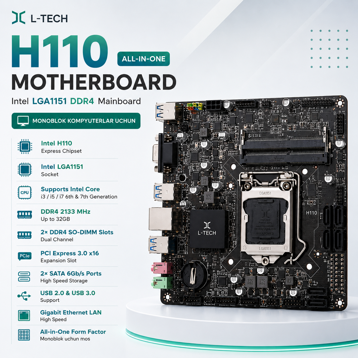L-TECH H110 All-in-One Motherboard Intel LGA1151 DDR4 Mainboard