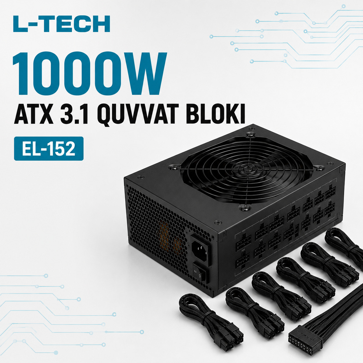 L-TECH 1000W ATX 3.1 Quvvat Bloki | 80 PLUS Gold | 12V-2x6