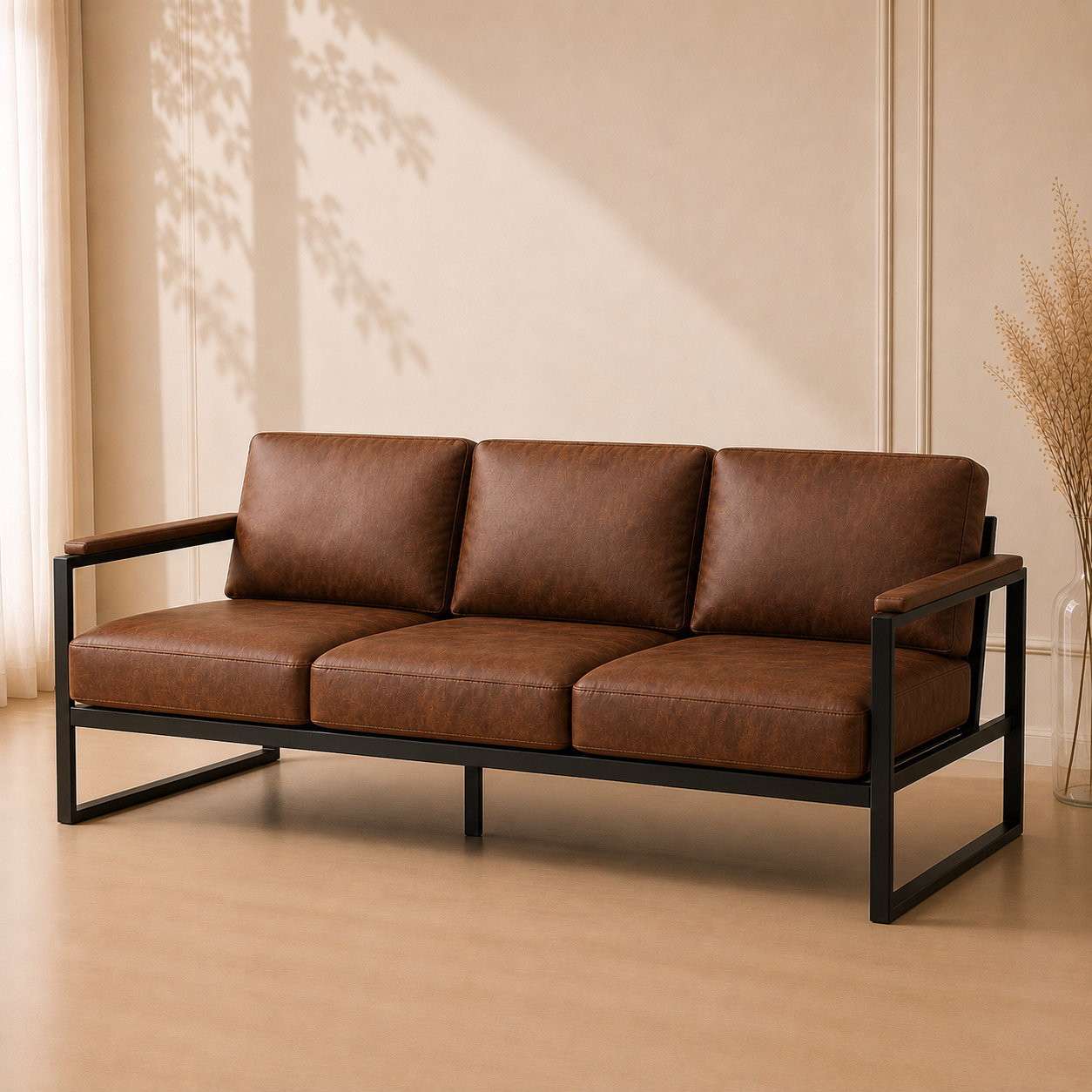 Divan – loft, ekoteri, qora metall karkas (200×85×80 sm)