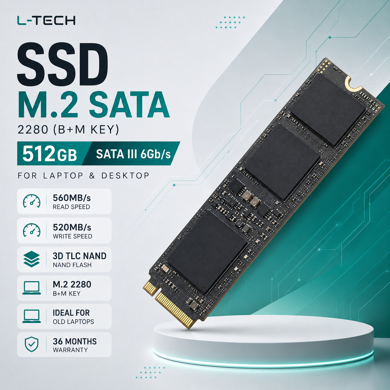 SSD M.2 SATA 512GB 2280 | eski noutbuklar uchun