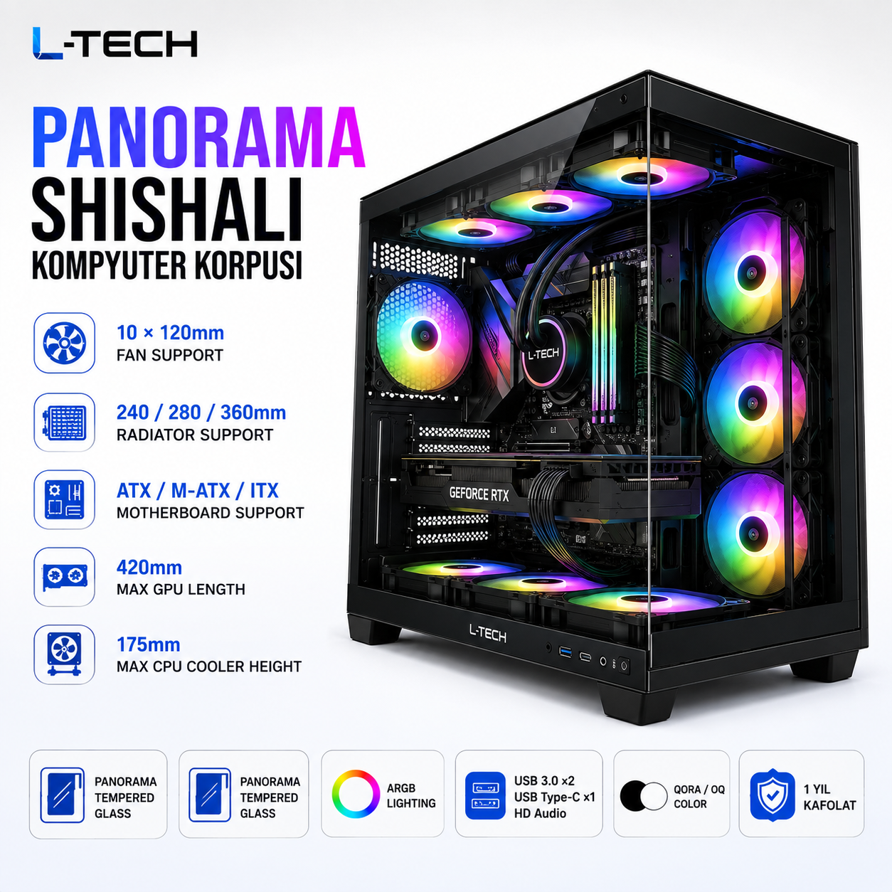L-TECH Panorama Shishali Kompyuter Korpusi