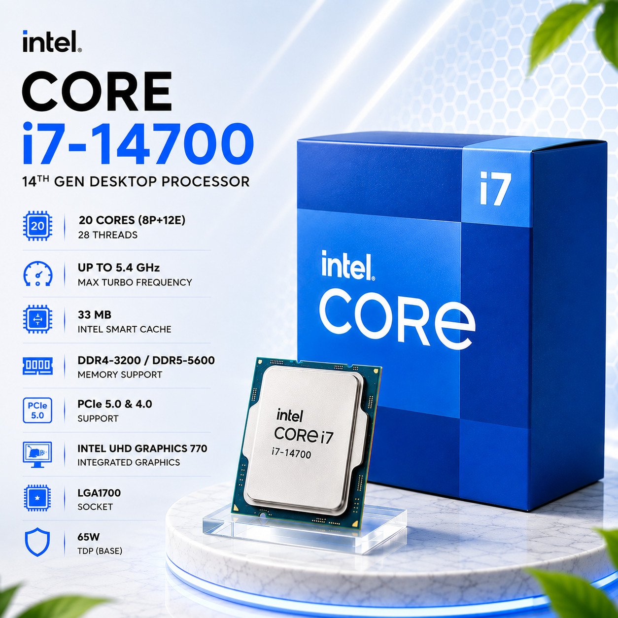 Intel Core i7-14700 Desktop Processor | 20 yadro 28 oqim | LGA1700