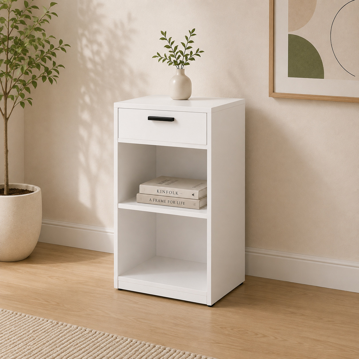 Tumba – tor, 1 tortma va 2 ochiq polkali, oq (45×40×80 sm)