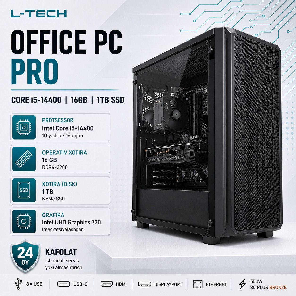 L-TECH Office PC Pro | Core i5-14400 | 16GB | 1TB SSD
