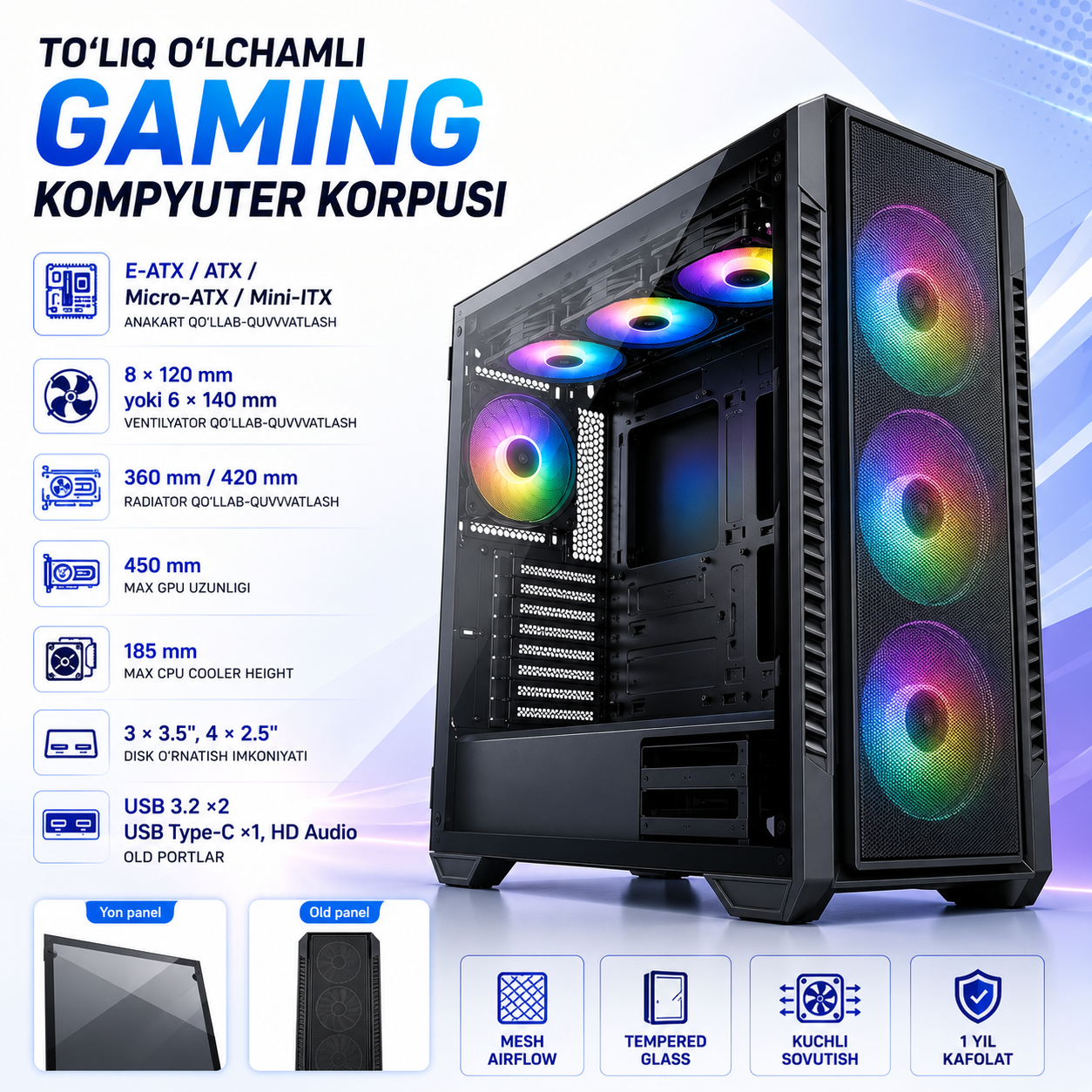 L-TECH To`liq O`lchamli Gaming Kompyuter Korpusi