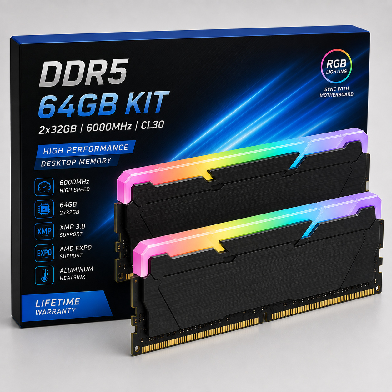 RAM DDR5 64GB (2×32GB) 6000MHz RGB Desktop Memory Kit