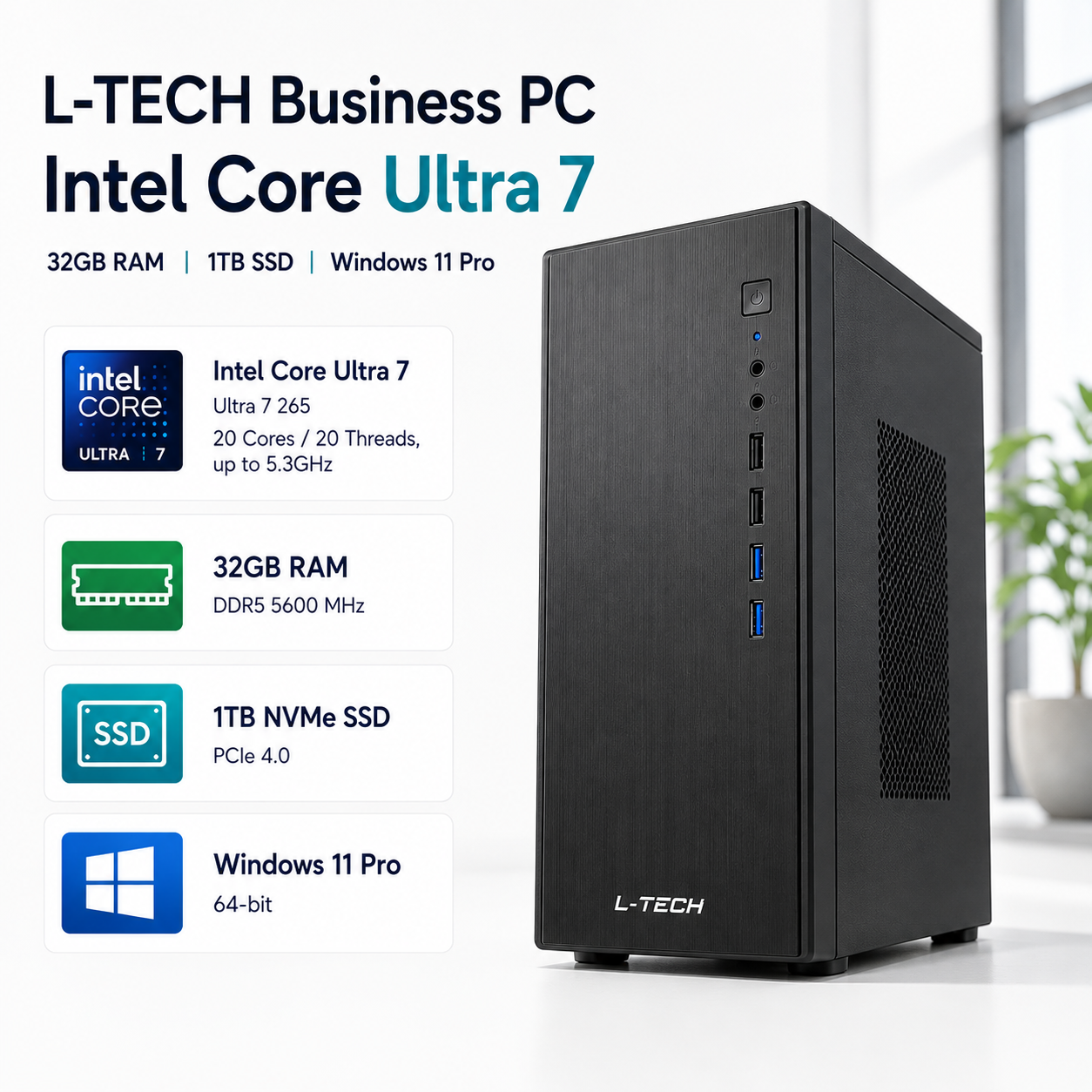 L-TECH Business PC | Office Kompyuter | Intel Core Ultra 7  32GB RAM | 1TB SSD | Windows 11 Pro