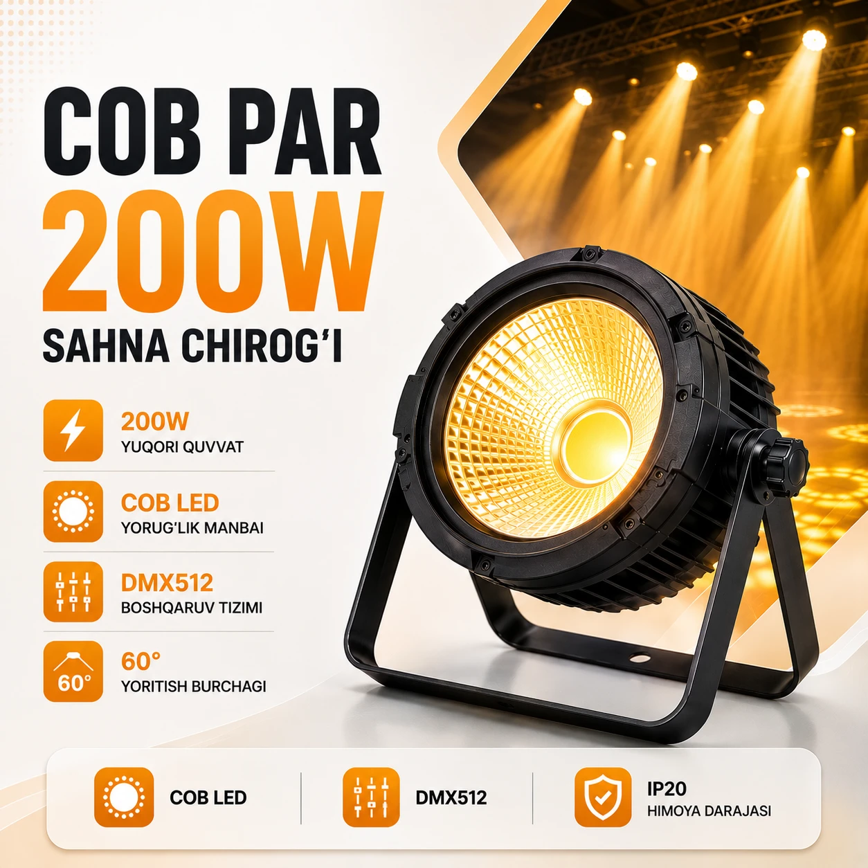 COB PAR 200W Sahna Chirog'i | Светодиодный прожектор COB PAR 200W