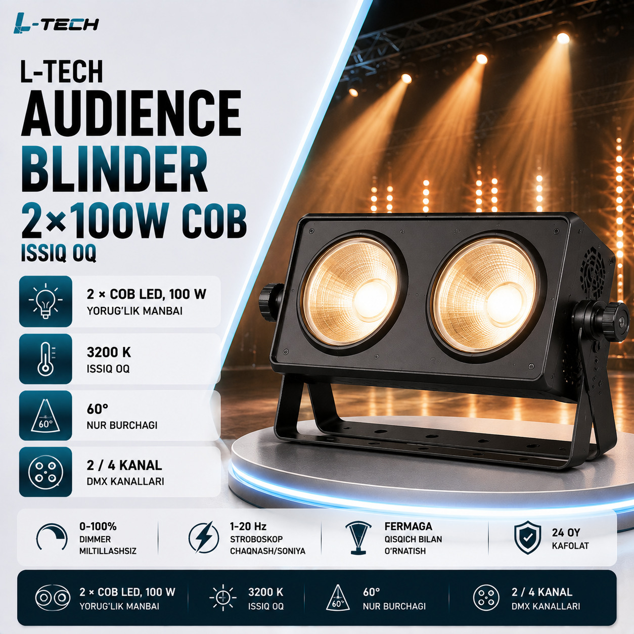 L-TECH Audience Blinder 2×100W COB | issiq oq