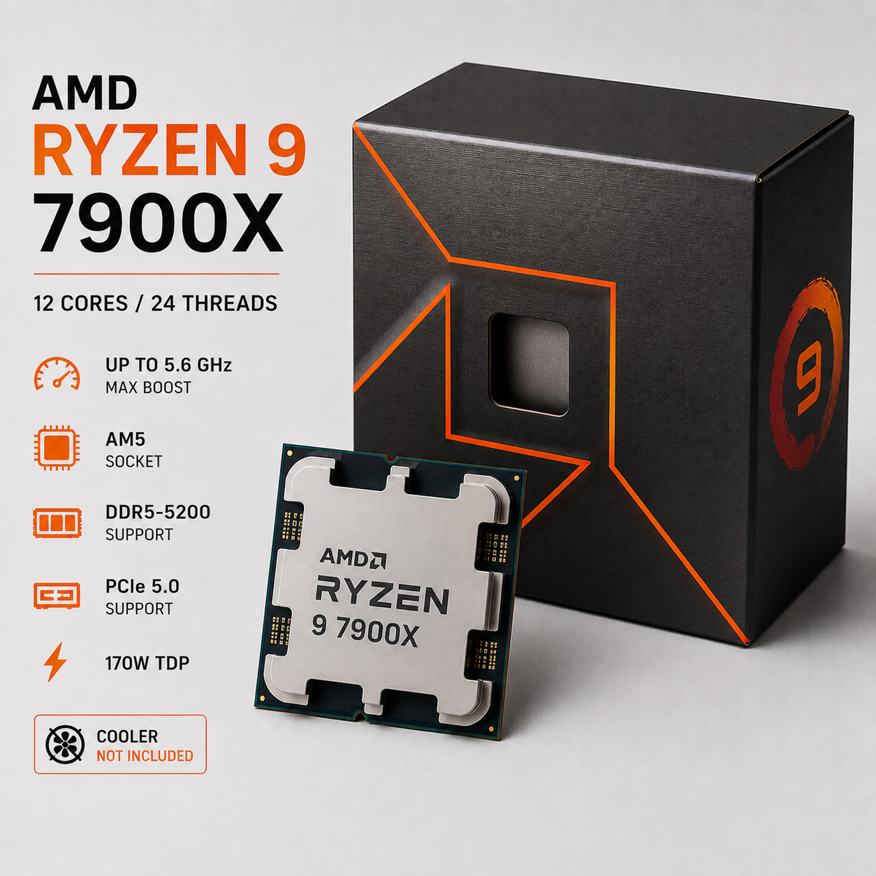 AMD Ryzen 9 7900X Desktop Processor | 12 yadro 24 oqim | AM5