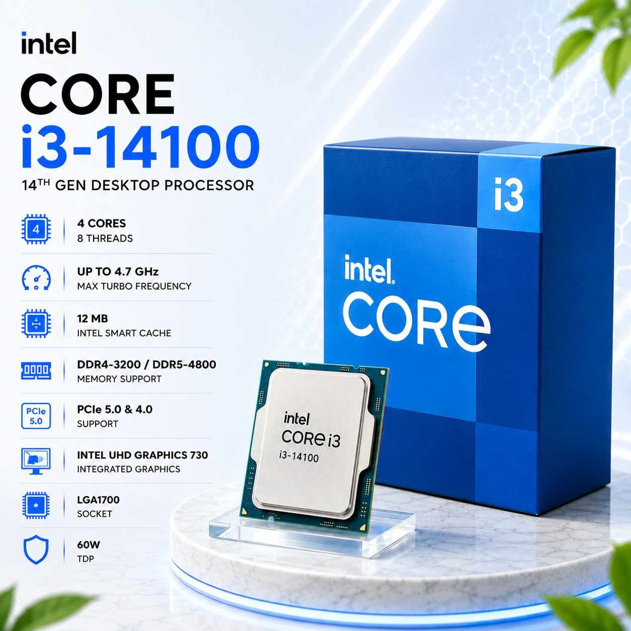 Intel Core i3-14100 Desktop Processor | 4 yadro 8 oqim | LGA1700