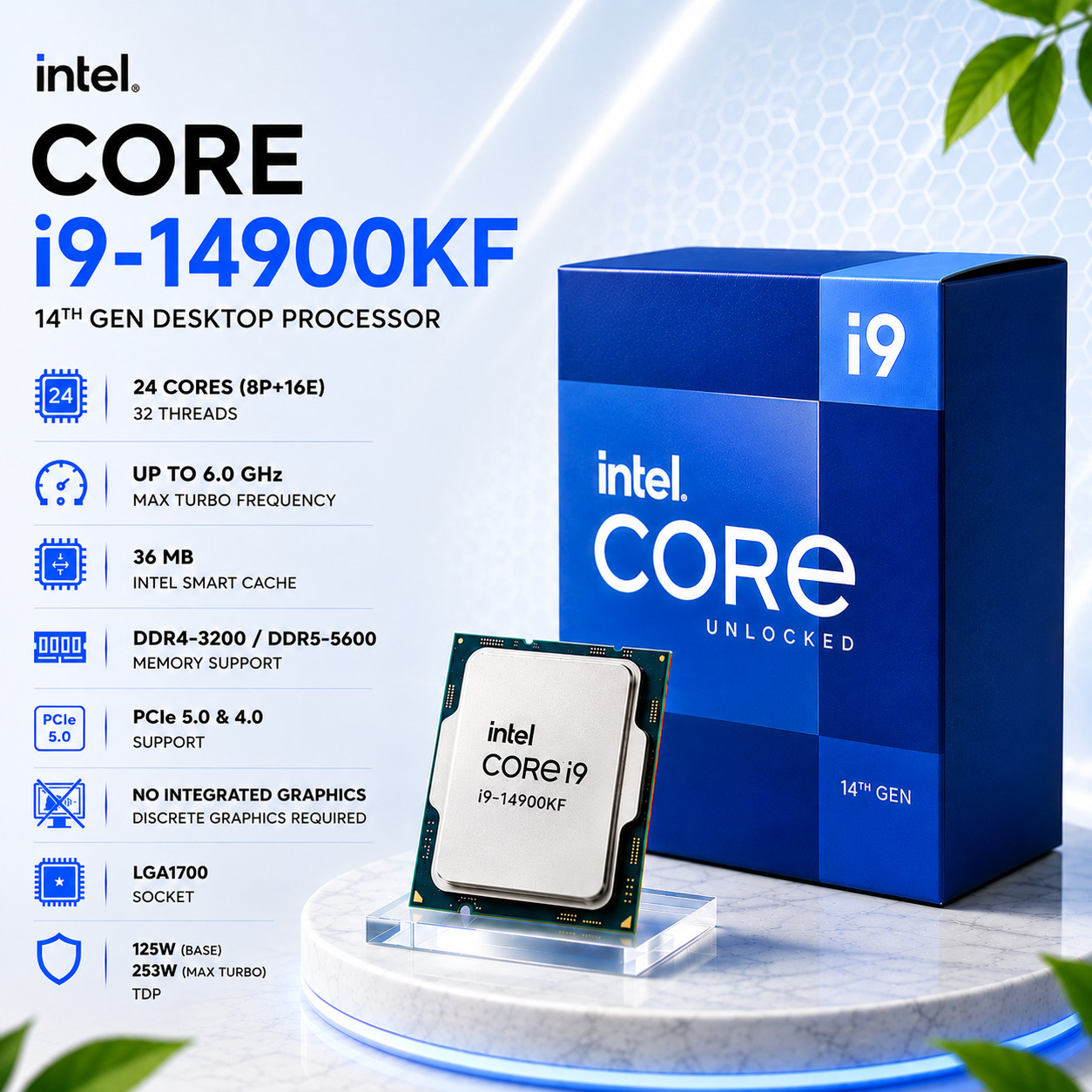 Intel Core i9-14900KF Desktop Processor | 24 yadro 32 oqim | LGA1700