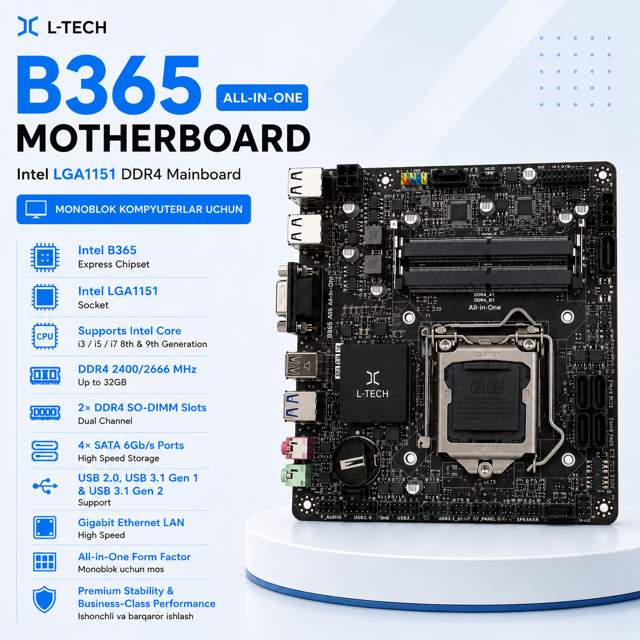 L-TECH B365 All-in-One Motherboard Intel LGA1151 DDR4 Mainboard