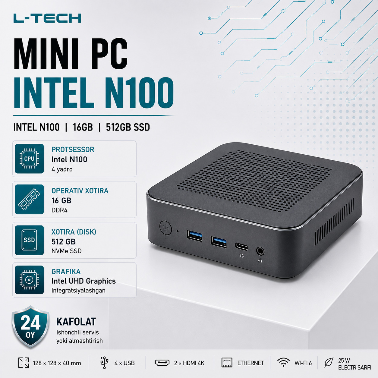 L-TECH Mini PC | Intel N100 | 16GB | 512GB SSD