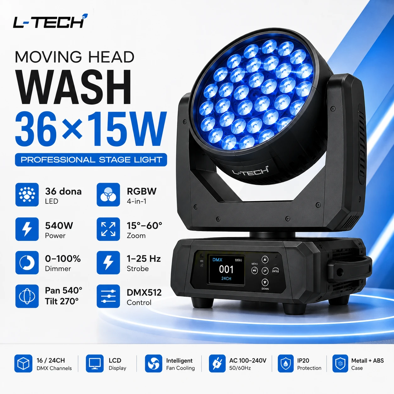 Moving Head Wash 36×15W Sahna Chirog'i | Поворотная световая голова Wash 36×15W